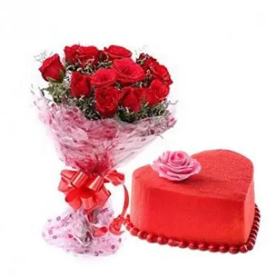 Roses With Heart Shape Red Velvet Cake