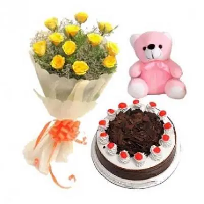 Yellow Roses, Cake With Teddy