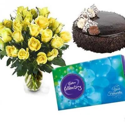 Yellow Roses, Chocolate With Cake