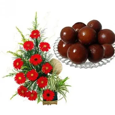 Gerbera With Gulab Jamun