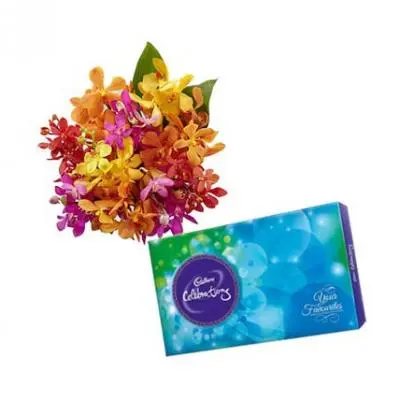 Orchids With Cadbury Celebration