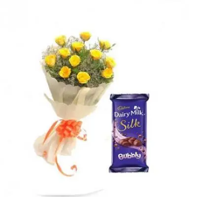 Yellow Roses With Cadbury Silk Bubbly