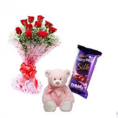 Roses, Teddy With Bubbly