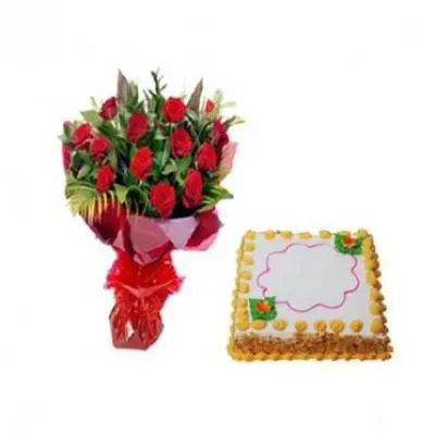 Roses With Butter Scotch Cake Square