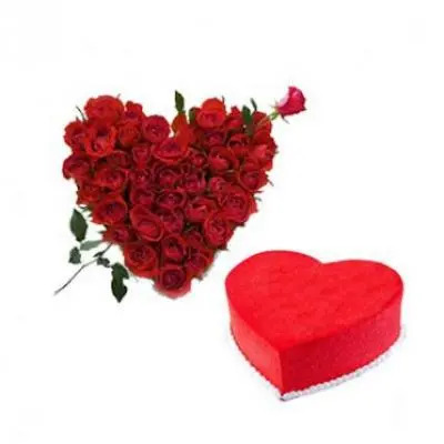 Roses Heart With Heart Shape Red Velvet Cake