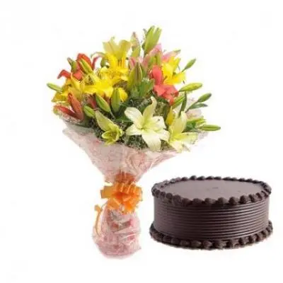 Mix Lilies With Chocolate Cake