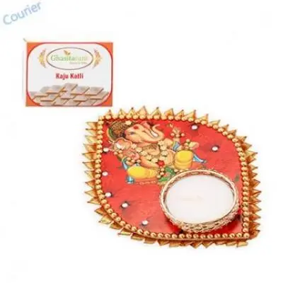 Ganesha Leaf T-Lite With  Kaju Katli