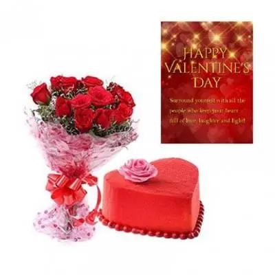Valentine Day Roses and Red Velvet Cake Combo