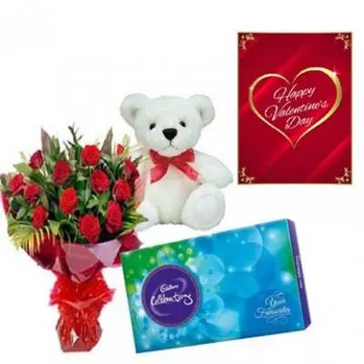 Valentine Teddy and Roses Combo