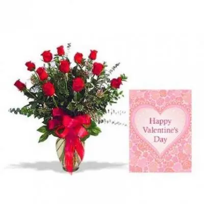 Valentine Greeting Card With Roses Vase 