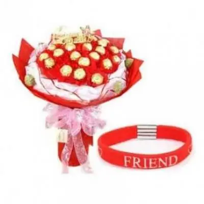 Friendship Day Band With 16 Pcs Ferrero Rocher Bouquet