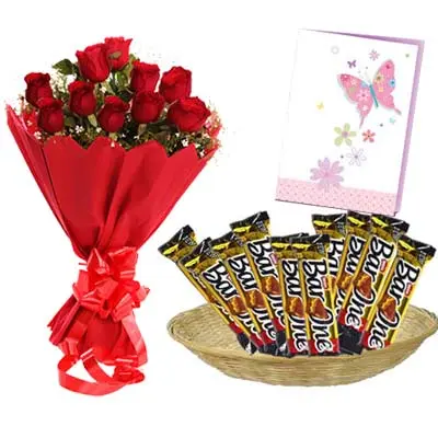 Bar One Hamper With Card and Roses