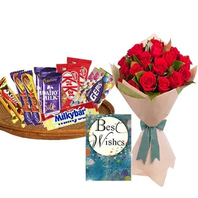 Mixed Chocolates Hamper With Card and Roses