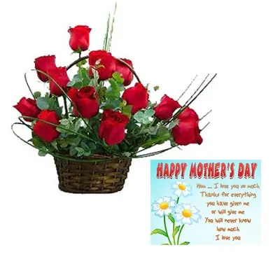 Red Roses Basket With Mothers Day Card