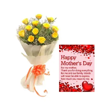 Yellow Roses Bouquet With Mothers Day Card