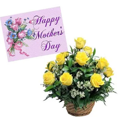 Yellow Roses Basket With Mothers Day Card Yellow Roses Basket With Mothers Day Card