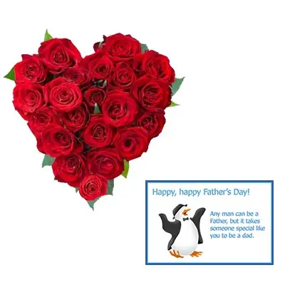 Red Roses Heart With Fathers Day Greeting Card