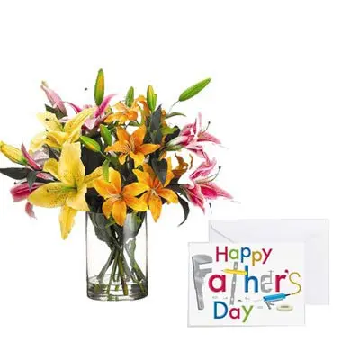 Mixed Lily Vase with Fathers Day Card