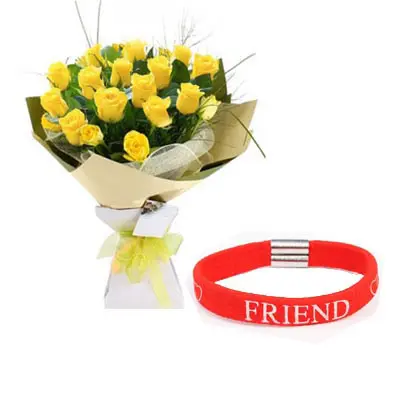 Yellow Roses With Friendship Band