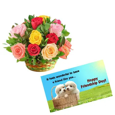 Mixed Roses Basket with Card Mixed Roses Basket with Card