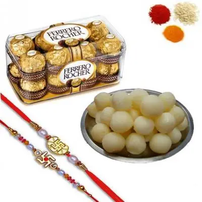 Rakhi with Ferrero Rocher and Rasgulla