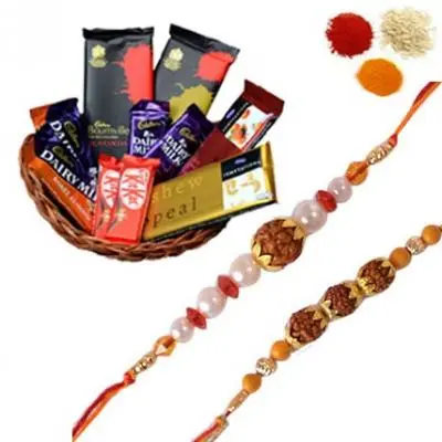 Rudraksh Rakhi with Chocolate Basket