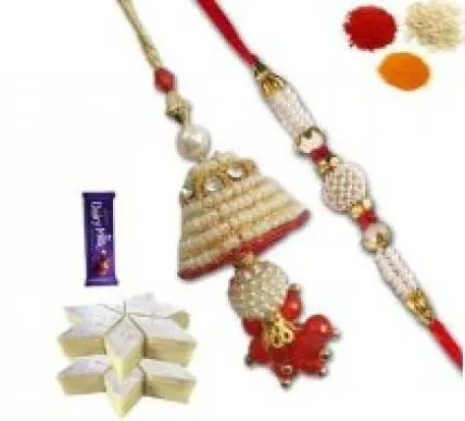 Bhaiya Bhabhi Rakhi Set with Kaju Katli and Chocolate