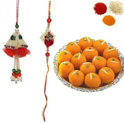 Bhai Bhabhi Rakhi Set with Motichoor Ladoo