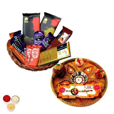 Rakhi Thali with Basket on Indian Chocolates