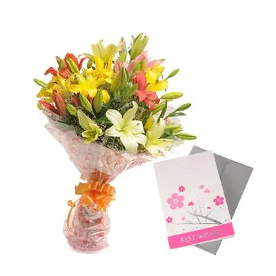 Mixed Lilly Bouquet with Greeting Card
