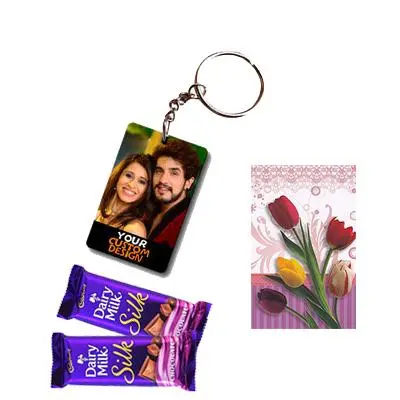 Photo Key Chain with Cadbury Silk and Greeting Card