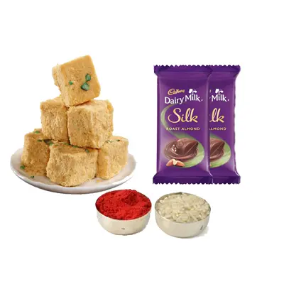 Soan Papdi with Dairy Milk Silk & Roli Chawal