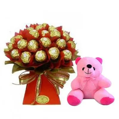Ferrero Bouquet With Cute Teddy