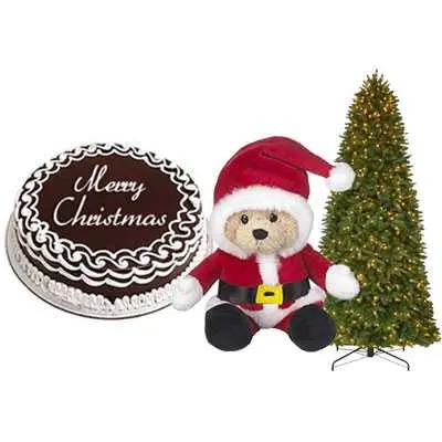 Christmas Chocolate Cake with Christmas Tree & Santa Claus