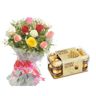 Mix Roses Bouquet with Ferrero Rocher