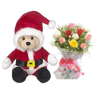 Santa Claus with Mix Roses Bouquet