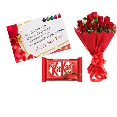 New Year Card, Red Roses & Kitkat