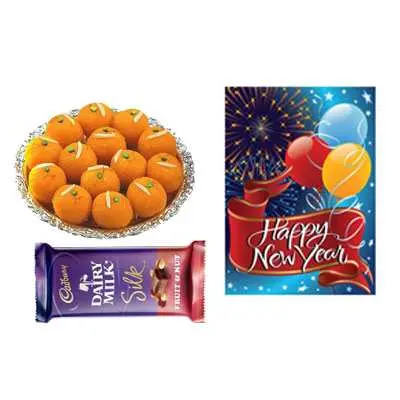 Laddu with New Year Card & Silk