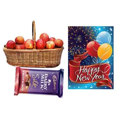 Apple Basket with New Year Card & Silk