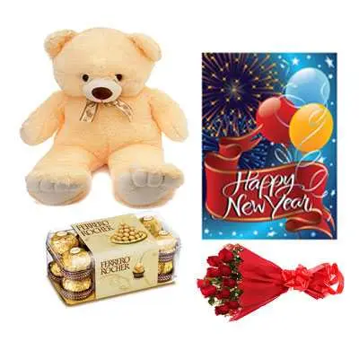 Ferrero Rocher, Roses Bouquet, Card & Teddy Bear