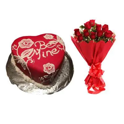 Be Mine Valentine Cake & Bouquet