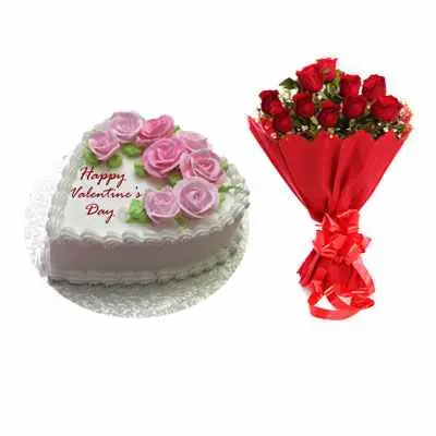 Valentines Flower Vanilla Cake & Bouquet