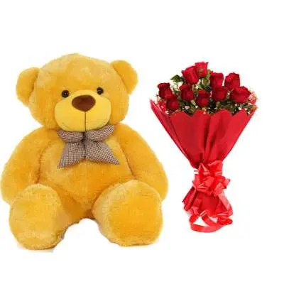 36 Inch Teddy with Bouquet