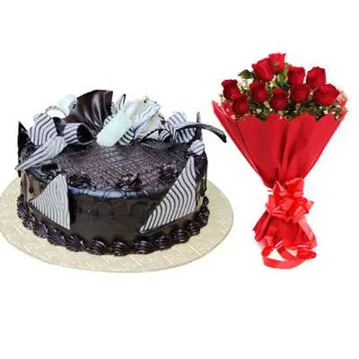 Chocolate Cream Cake & Bouquet