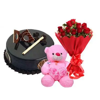 Chocolate Royal Cake, Bouquet & Teddy