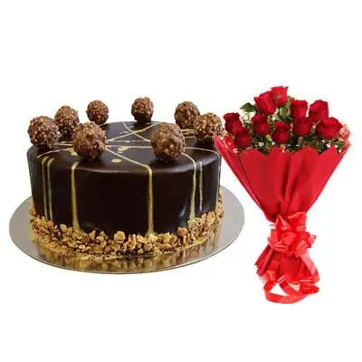 Ferrero Rocher Chocolate Cake & Bouquet