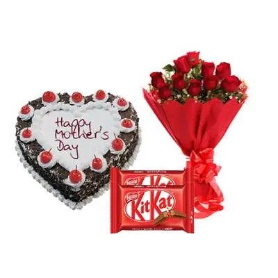 Heart Shape Black Forest Cake, Bouquet & Kitkat