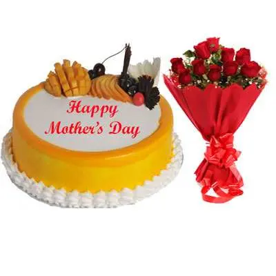 Mothers Day Mango Cake & Bouquet