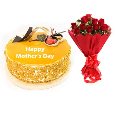 Mothers Day Butterscotch Cream Cake & Bouquet