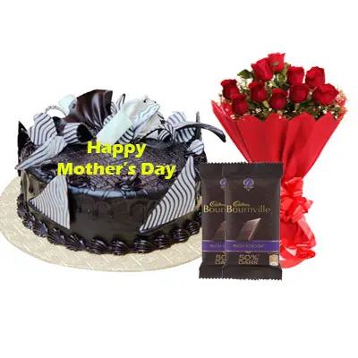 Mothers Day Chocolate Cream Cake, Bouquet & Bournville